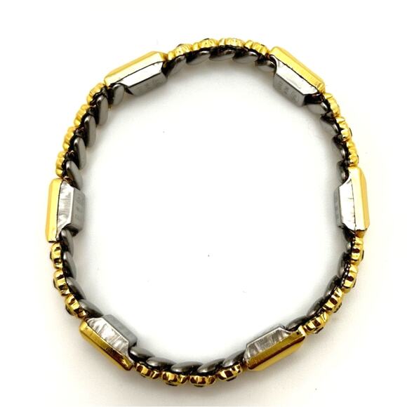Vintage Gold Tone Stretch Bracelet with Rhinestones Signed - Picture 8 of 8